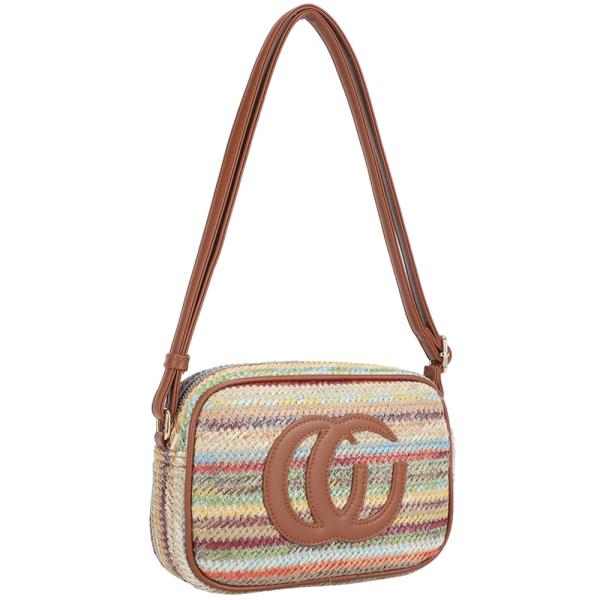 COLORFUL STRIPED STRAW DESIGN CROSSBODY BAG