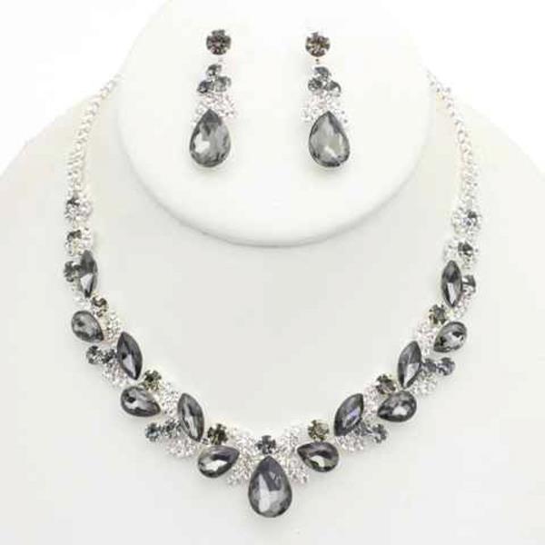 MARQUISE TEARDROP RHINESTONE NECKLACE EARRING SET