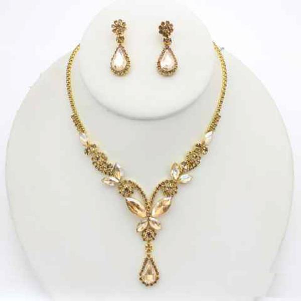 MARQUISE TEARDROP RHINESTONE PENDANT NECKLACE EARRING SET