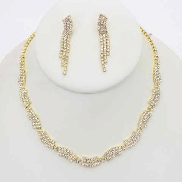 RHINESTONE WAVE NECKLACE EARRING SET