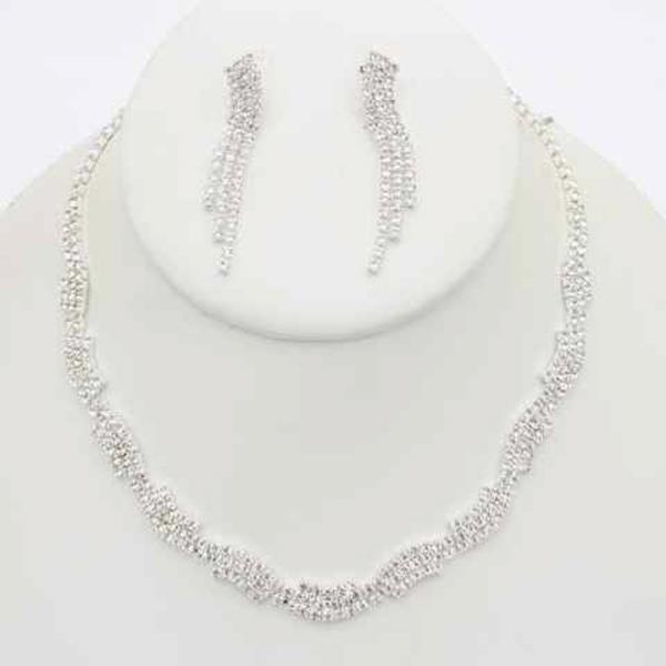 RHINESTONE WAVE NECKLACE EARRING SET