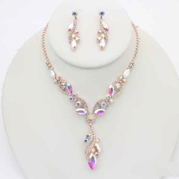 MARQUISE TEARDROP RHINESTONE PENDANT NECKLACE EARRING SET