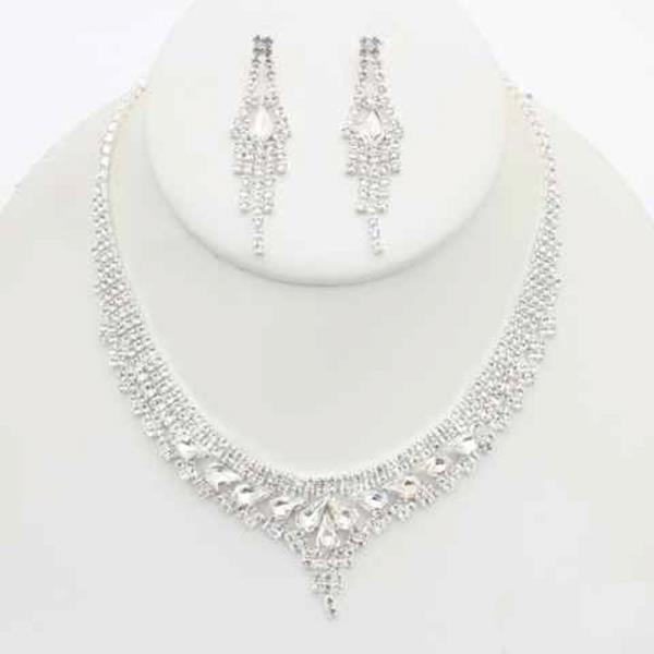 RHINESTONE FRINGE V NECKLACE EARRING SET