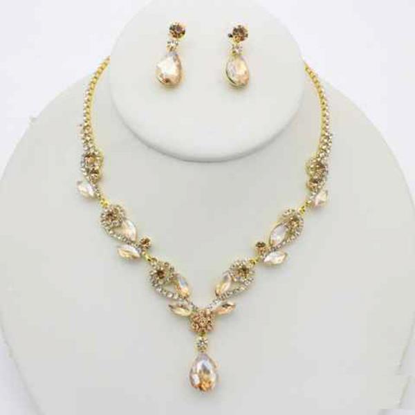 MARQUISE TEARDROP RHINESTONE NECKLACE EARRING SET