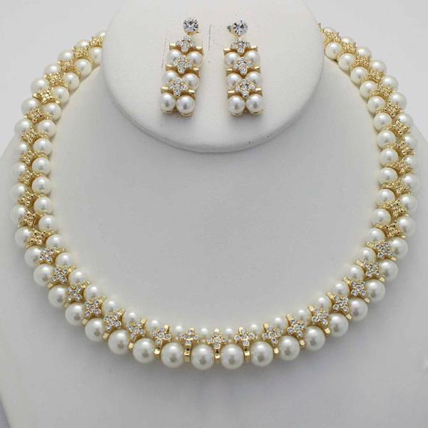 PEARL RHINESTONE NECKLACE EARRING SET