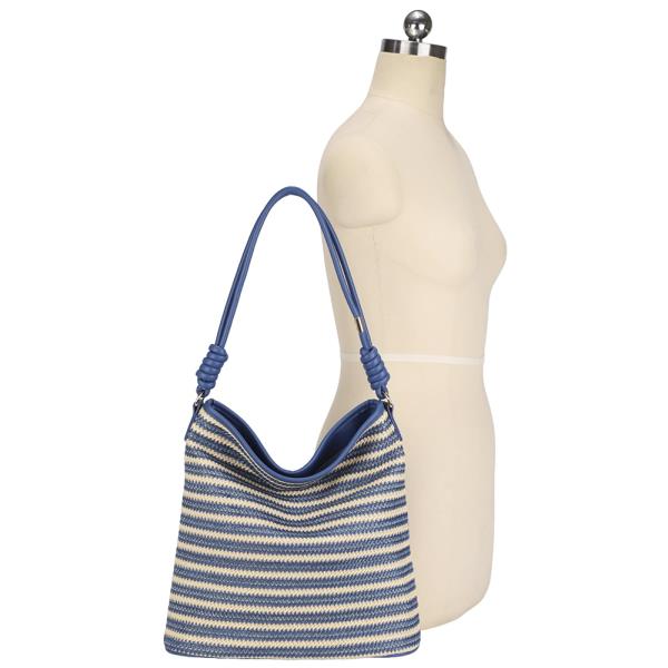 STRIPED STRAW DESIGN SHOULDER HOBO BAG