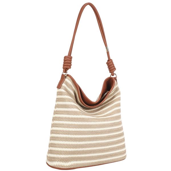 STRIPED STRAW DESIGN SHOULDER HOBO BAG