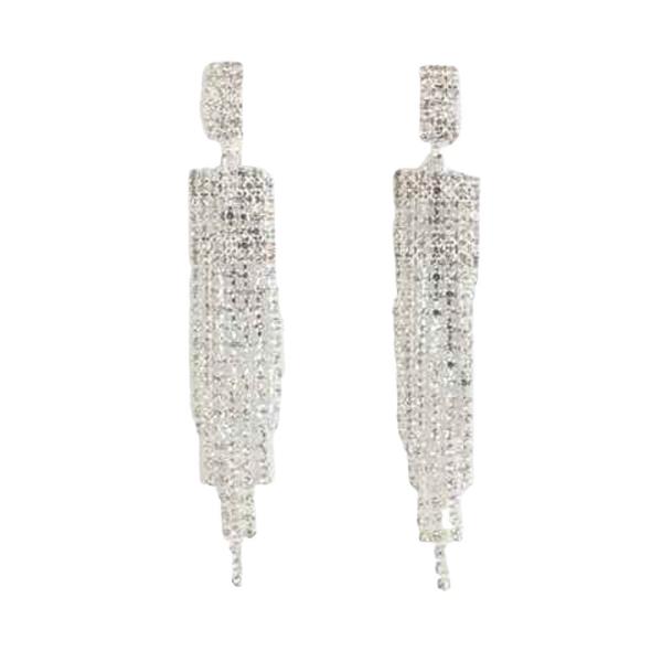 RHINESTONE RECTANGLE FRINGE EARRING