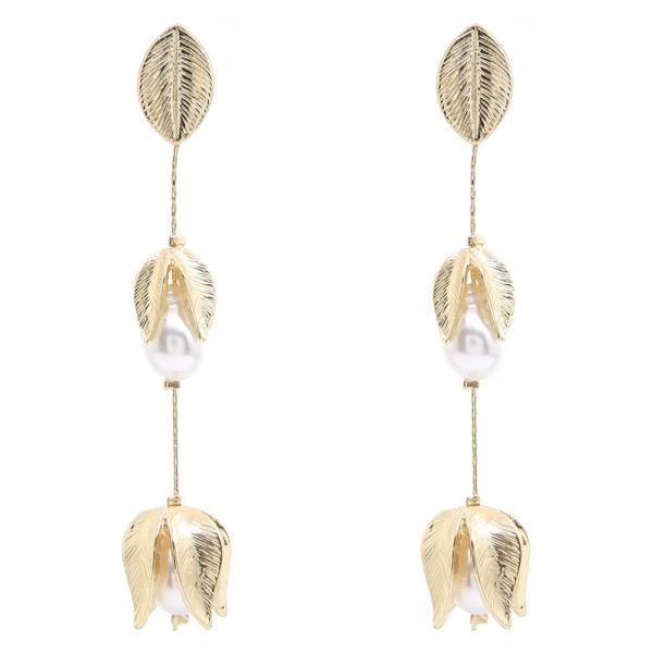 LEAF PEARL DROP EARRING