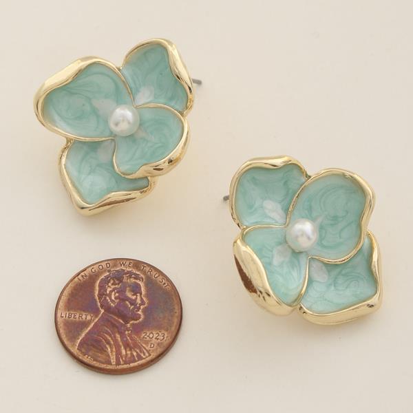 FLOWER SHAPED PEARL METAL EARRING