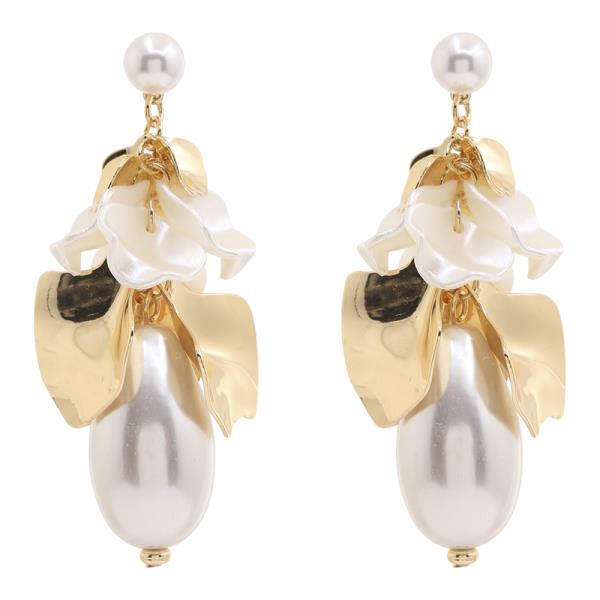 FLORAL PEARL METAL MIX DANGLE EARRING