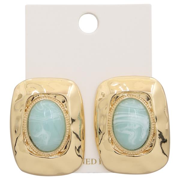 OVAL GEMSTONE METAL EARRING