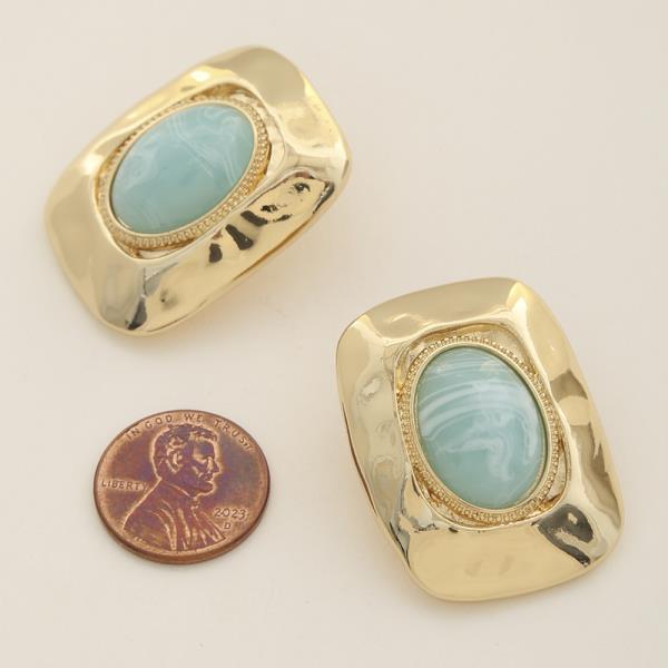 OVAL GEMSTONE METAL EARRING