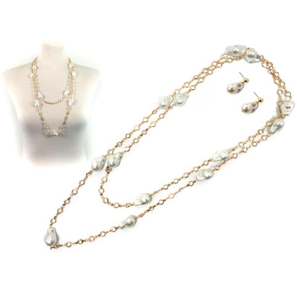 LAYERED PEARL NECKLACE EARRING SET