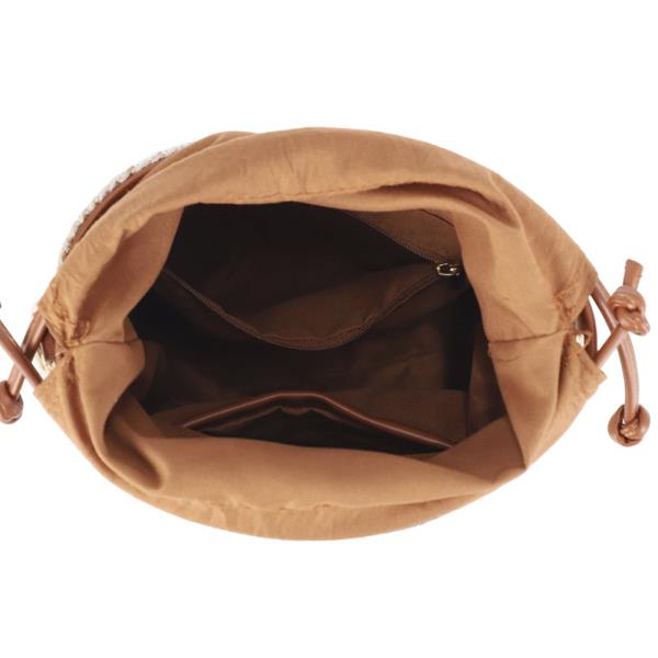STRIPED STRAW DESIGN DRAWSTRING CROSSBODY BAG