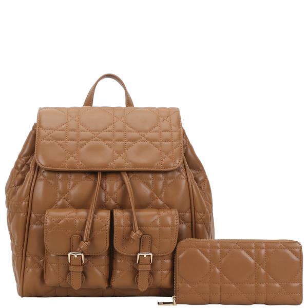 2IN1 QUILTED DRAWSTRING BACKPACK W WALLET SET