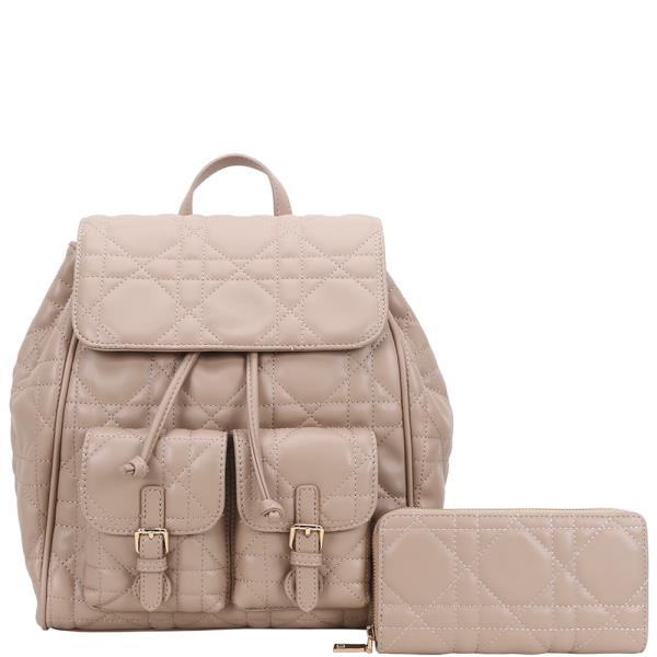 2IN1 QUILTED DRAWSTRING BACKPACK W WALLET SET