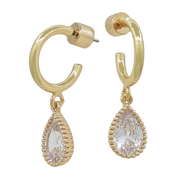 SMALL HUGGIE TEARDROP CRYSTAL DROP EARRINGS