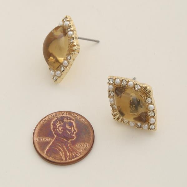 SODAJO RHINESTONE PEARL STUD GEM GOLD DIPPED EARRING