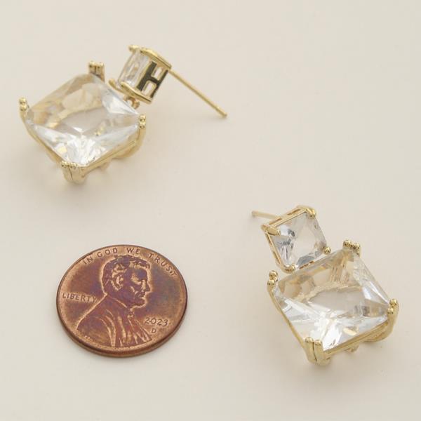 SODAJO SQUARE CRYSTAL GOLD DIPPED EARRING