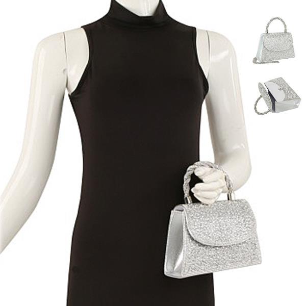 RHINESTONE TWIST HANDLE EVENING BAG