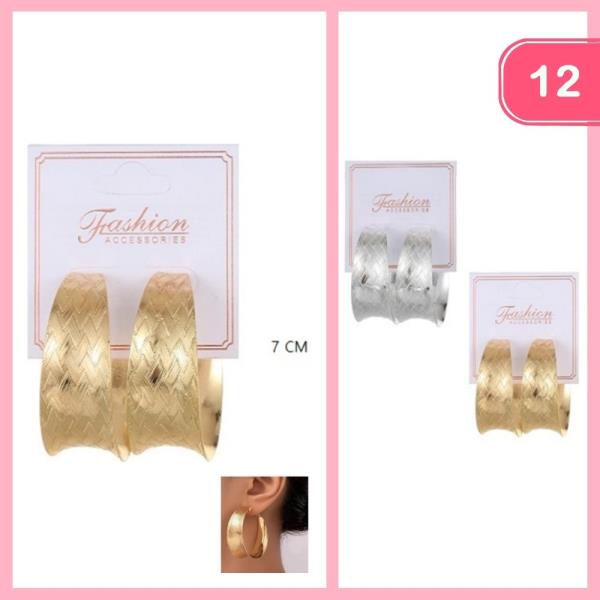 METAL TEXTURED HOOP EARRINGS (12 UNITS)