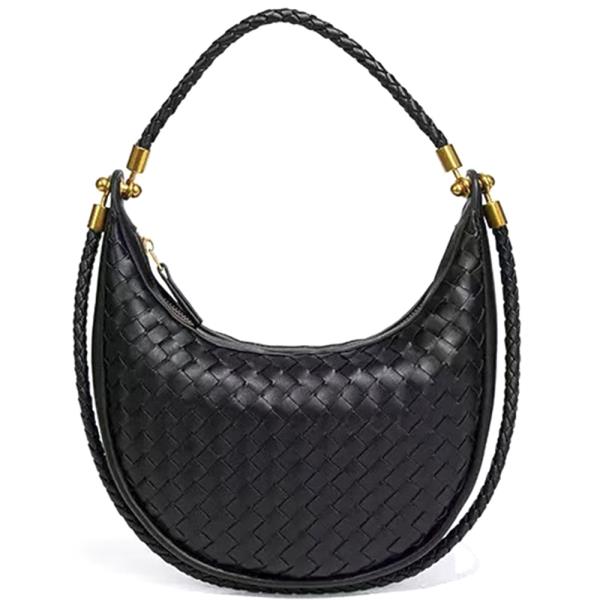 CURVED WOVEN DESIGN SHOULDER BAG