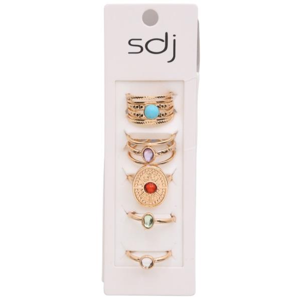 SDJ ASSORTED STONE MULTI RING SET