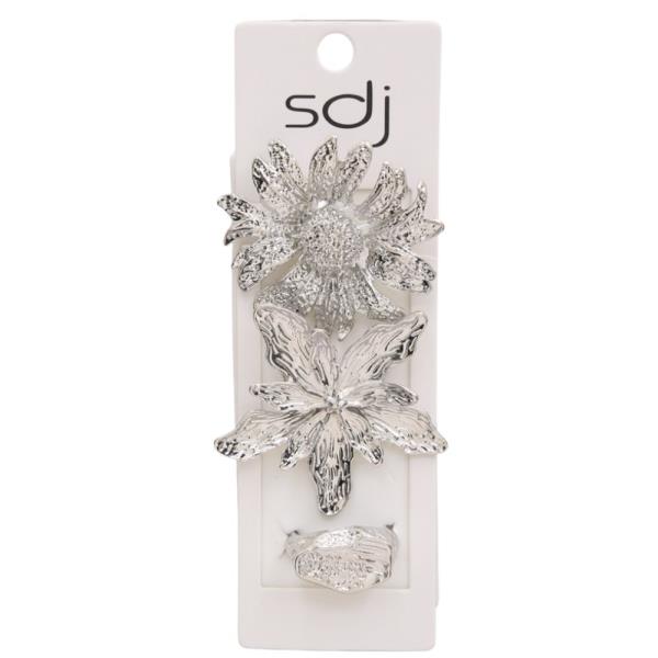 SDJ FLOWER TEXTURED METAL MULTI RING SET