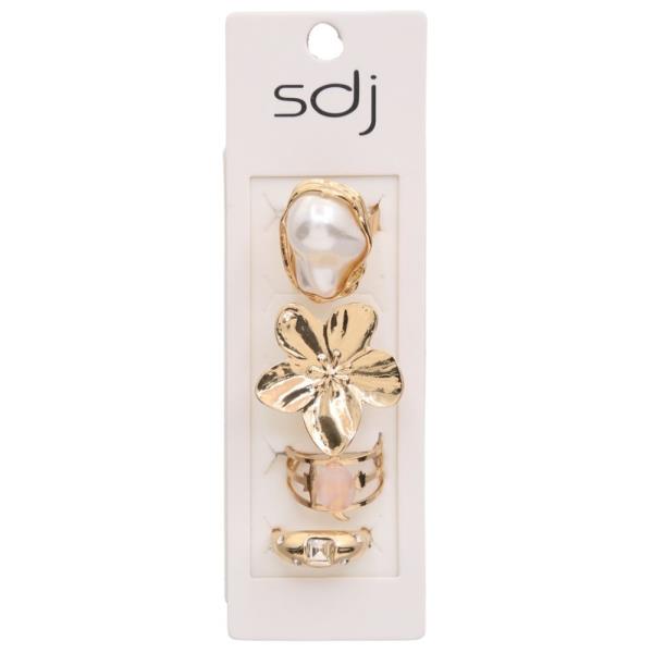SDJ PEARL FLOWER MULTI RING SET