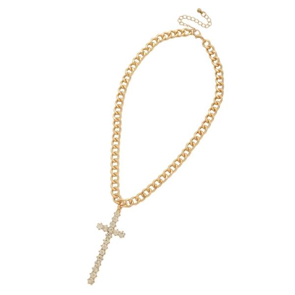 SDJ RHINESTONE CROSS PENDANT METAL CHAIN NECKLACE