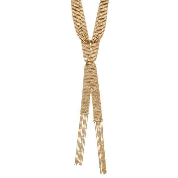 SDJ MULTI METAL MESH TASSEL LONG LARIAT NECKLACE