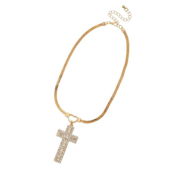 SDJ RHINESTONE CROSS PENDANT NECKLACE