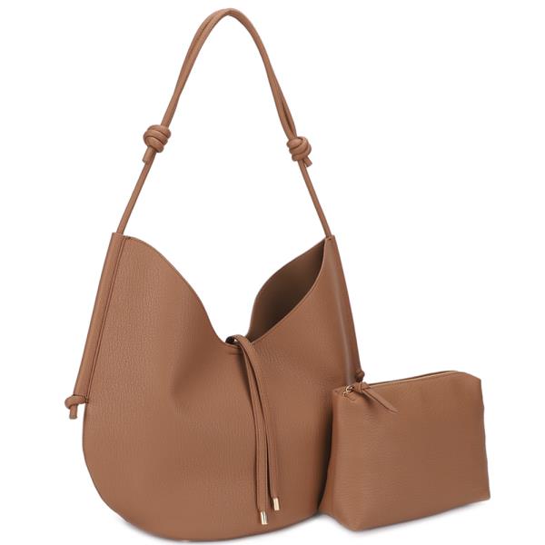 2IN1 TEXTURED SHOULDER HOBO W ZIPPER POUCH SET