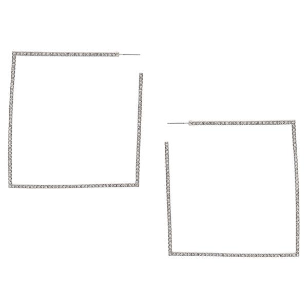 SDJ OPEN THIN SQUARE RHINESTONE METAL EARRING