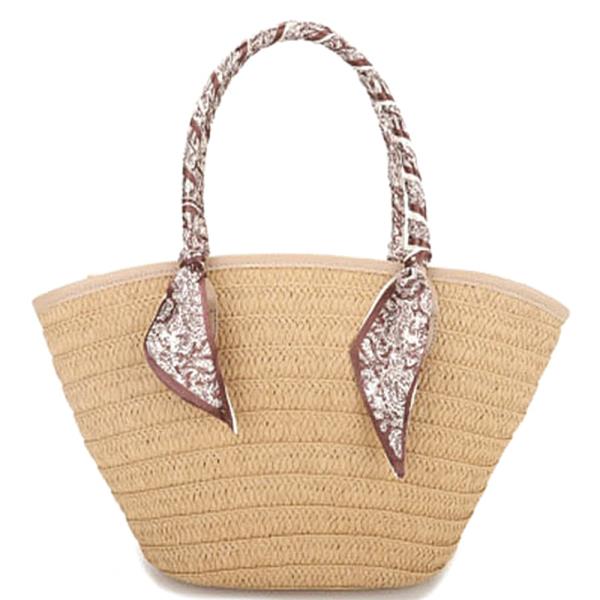 STRAW SCARF HANDLE TOTE BAG