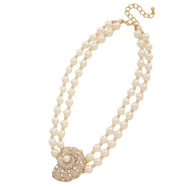 PEARL RHINESTONE SHELL PENDANT NECKLACE EARRING SET