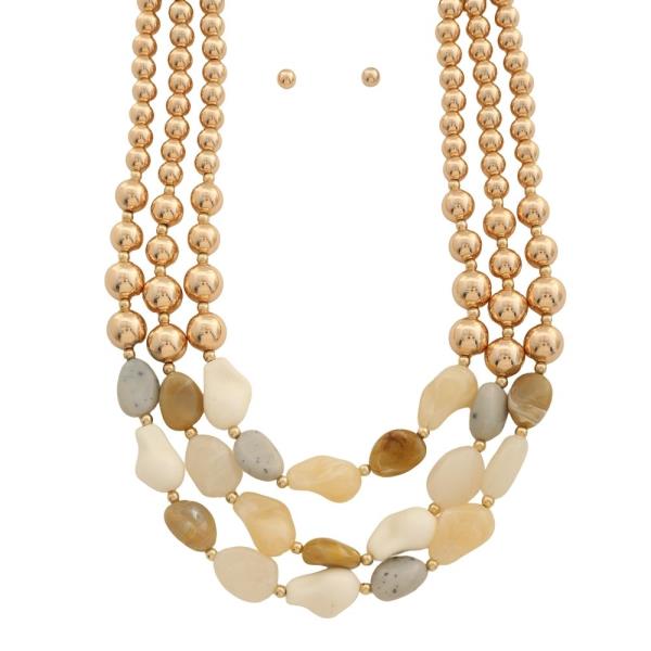 METAL MULTI BEAD LAYERED NECKLACE EARRING SET