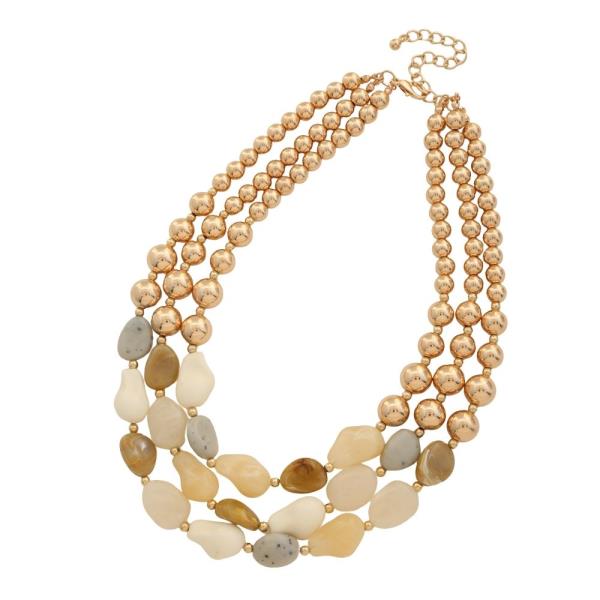 METAL MULTI BEAD LAYERED NECKLACE EARRING SET