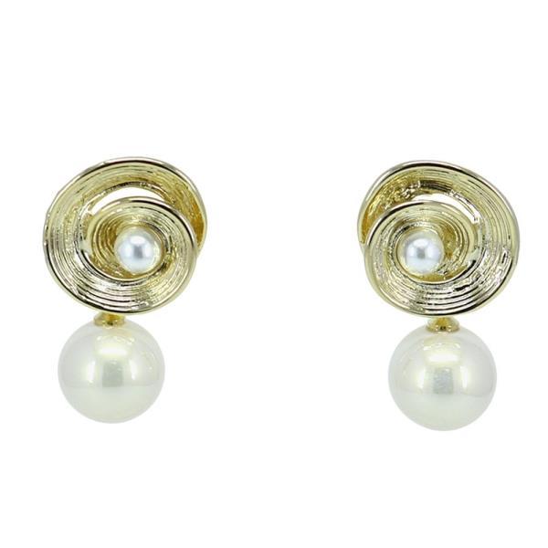 METAL SWIRL PEARL DROP DANGLE EARRING