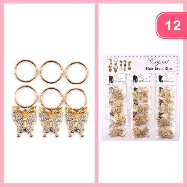 RHINESTONE HAIR BRAID RINGS (12 UNITS)