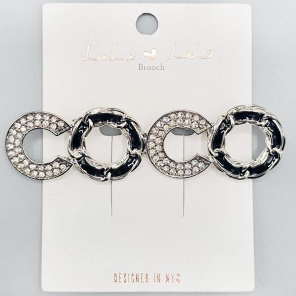 METAL RHINESTONE ENAMEL LETTER BROOCH PIN