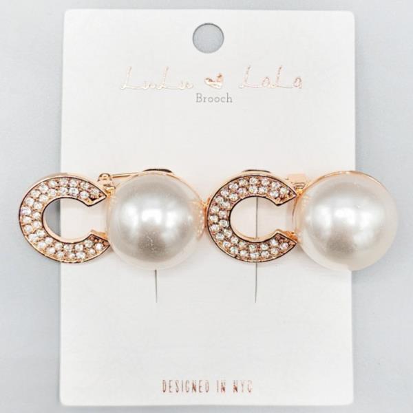 METAL RHINESTONE PEARL LETTER BROOCH PIN