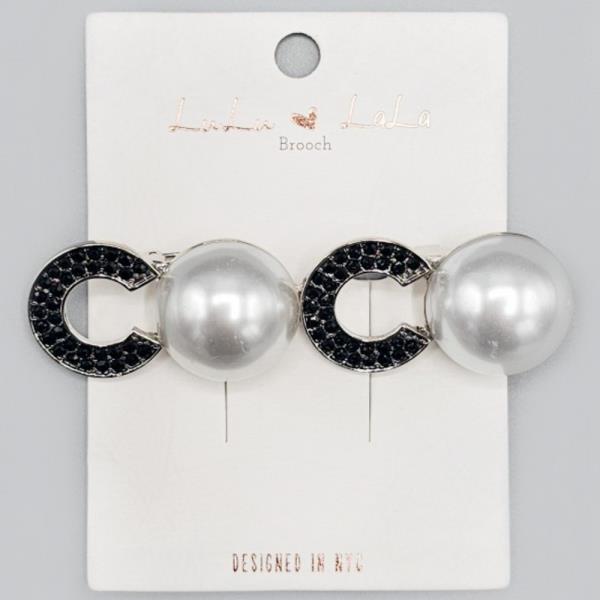 METAL RHINESTONE PEARL LETTER BROOCH PIN