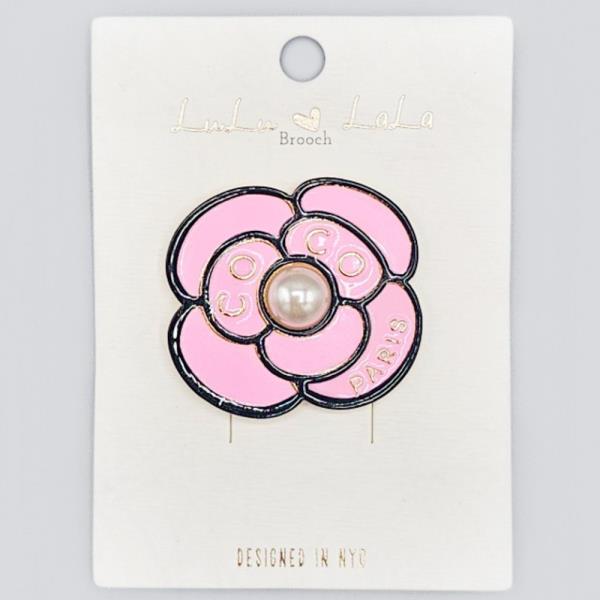 METAL ENAMEL PEARL FLOWER BROOCH PIN