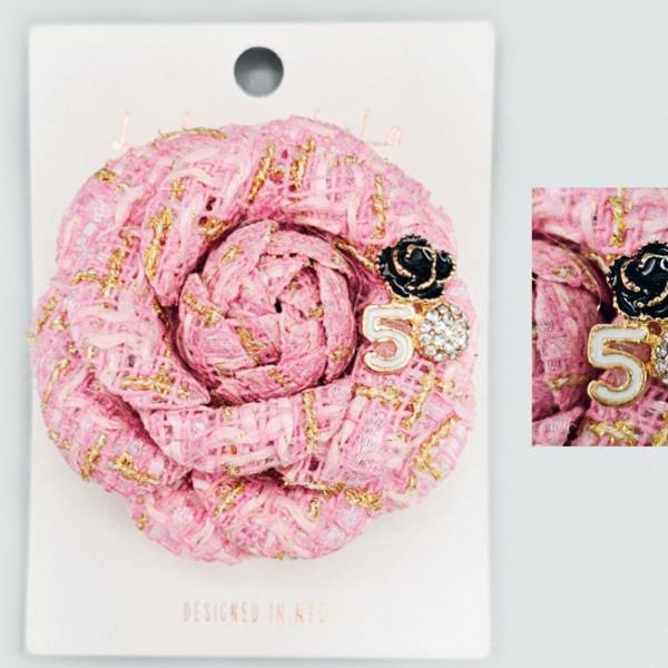 TWEED FABRIC METAL ROSE BROOCH PIN