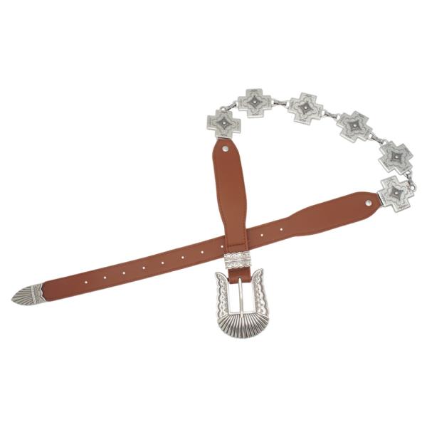 ETCHED CROSS CONCHO LINK CHAIN BELT