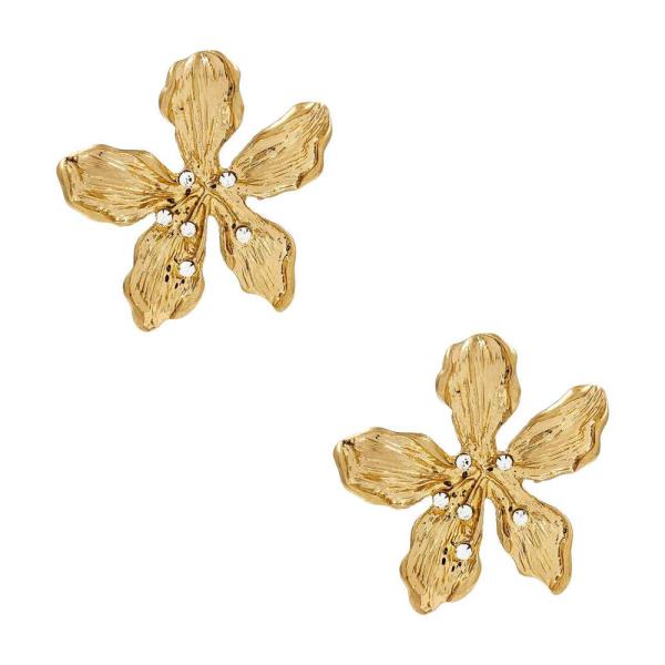 FLOWER METAL RHINESTONE STUD EARRING