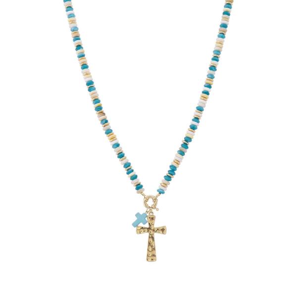 BEAD CROSS PENDANT NECKLACE