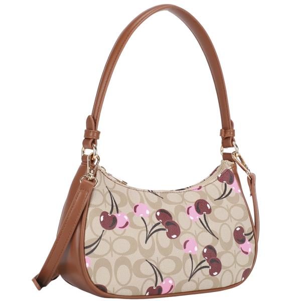 CHERRY OVAL PRINT CURVE SHOULDER CROSSBODY BAG